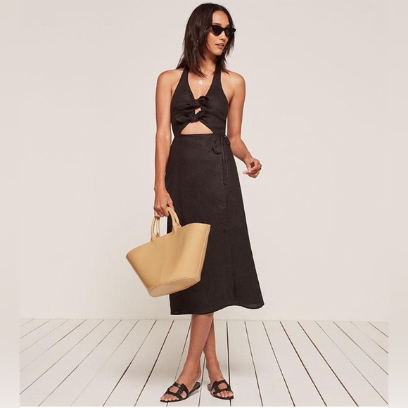 Reformation ‘Amalfi’ Linen Halter Dress, size 0, Black, EUC! 🌞 - Picture 3 of 6